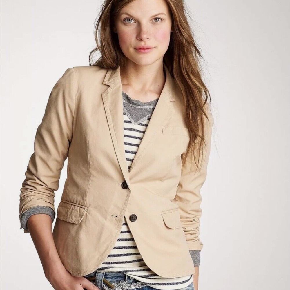 J. Crew Cotton and Silk Blend Schoolboy Blazer Size 2 Tan